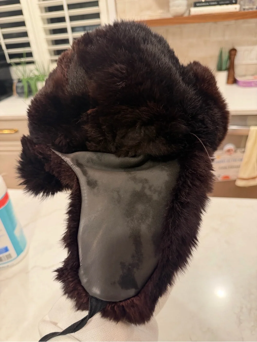 Vintage Dyed Rabbit Fur Trapper Hat in Dark Brown Made in France